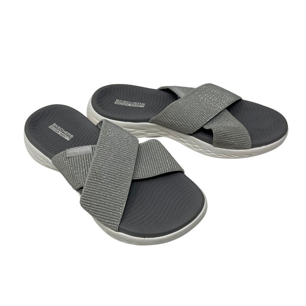 Skechers Goga Mat Gen 5 Gray Slides Sandals Womens Comfort Shoes